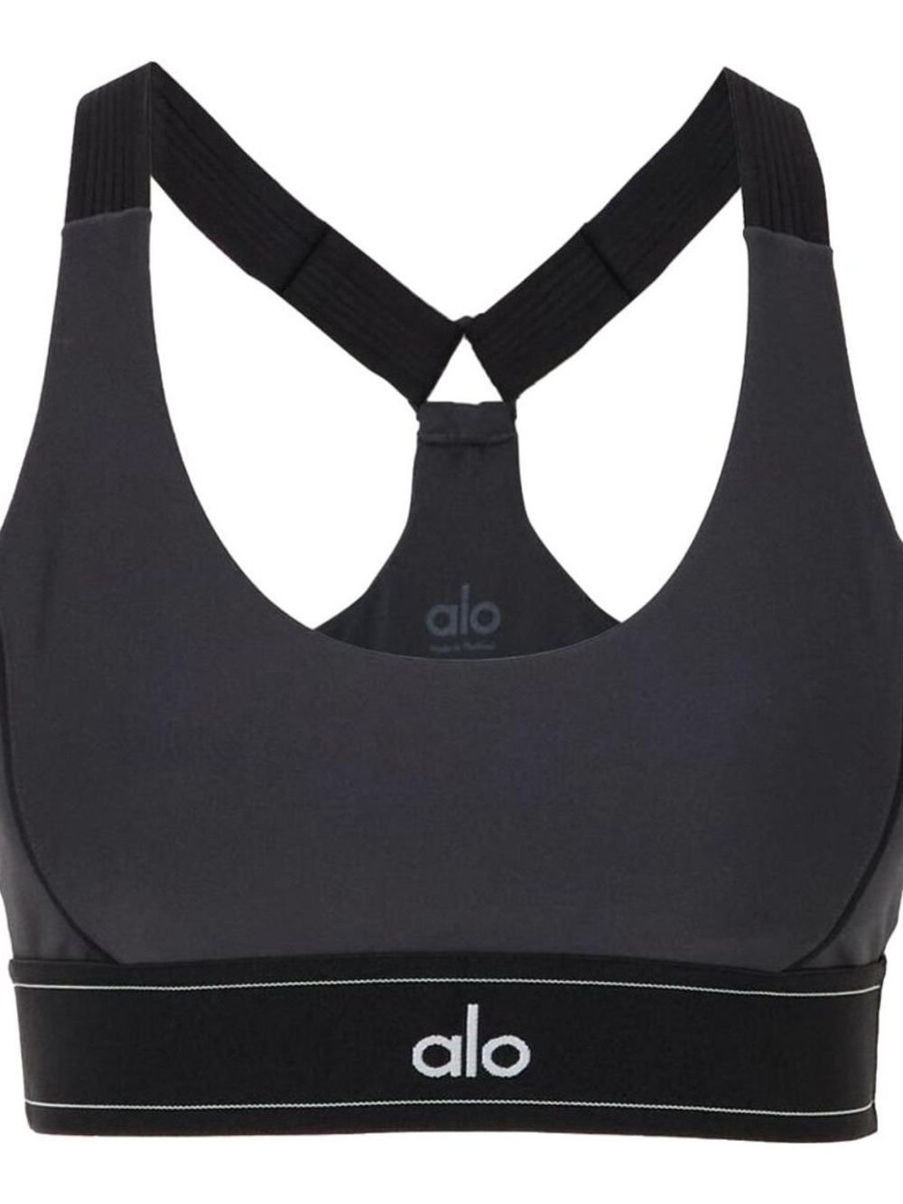 ALO Yoga Grey + Black Suit Up Racerback Sports Bra - Supportive Workout Bra
